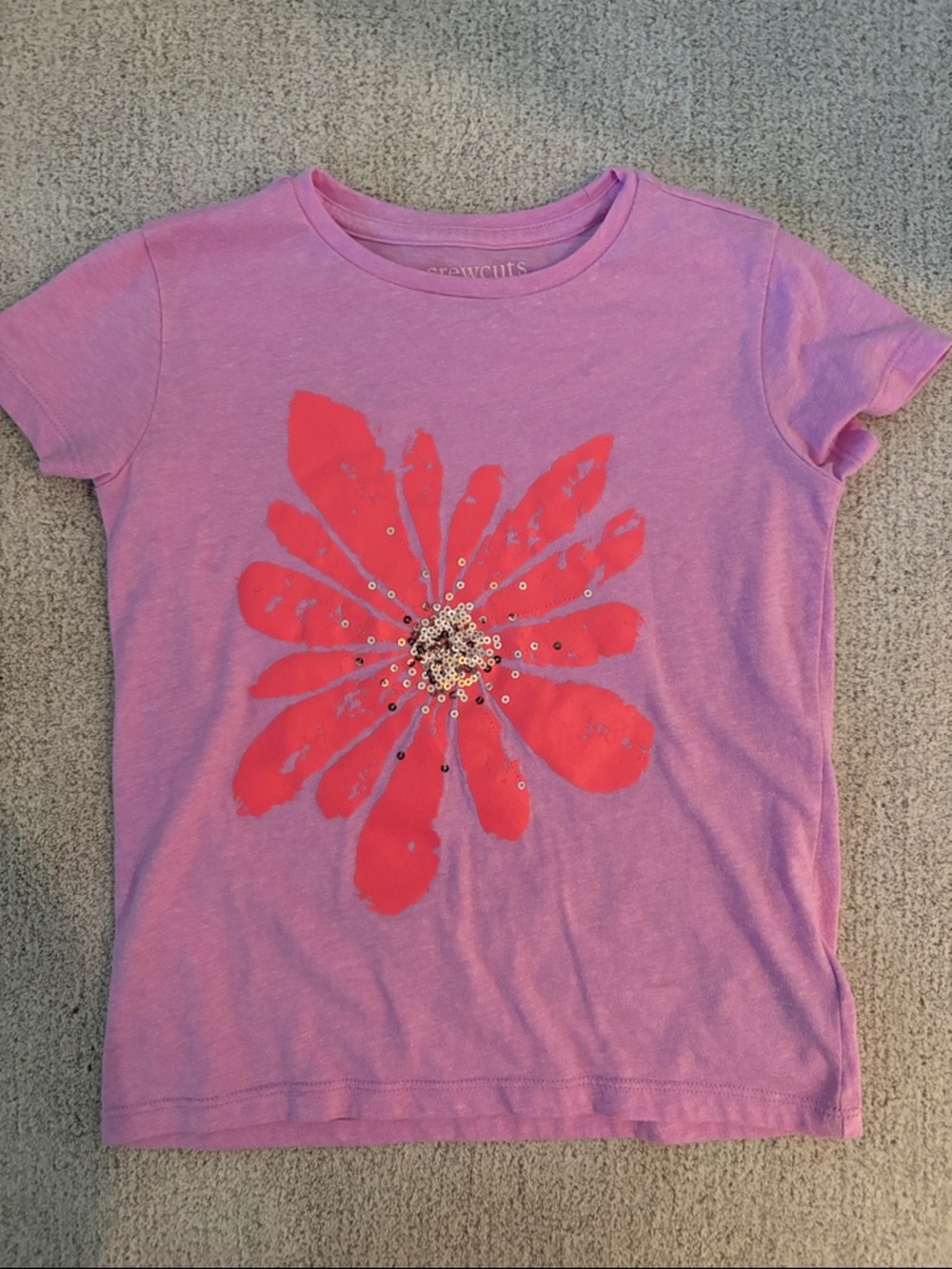 Crewcuts Pink Tee with Bright Red Floral Sequin Accent